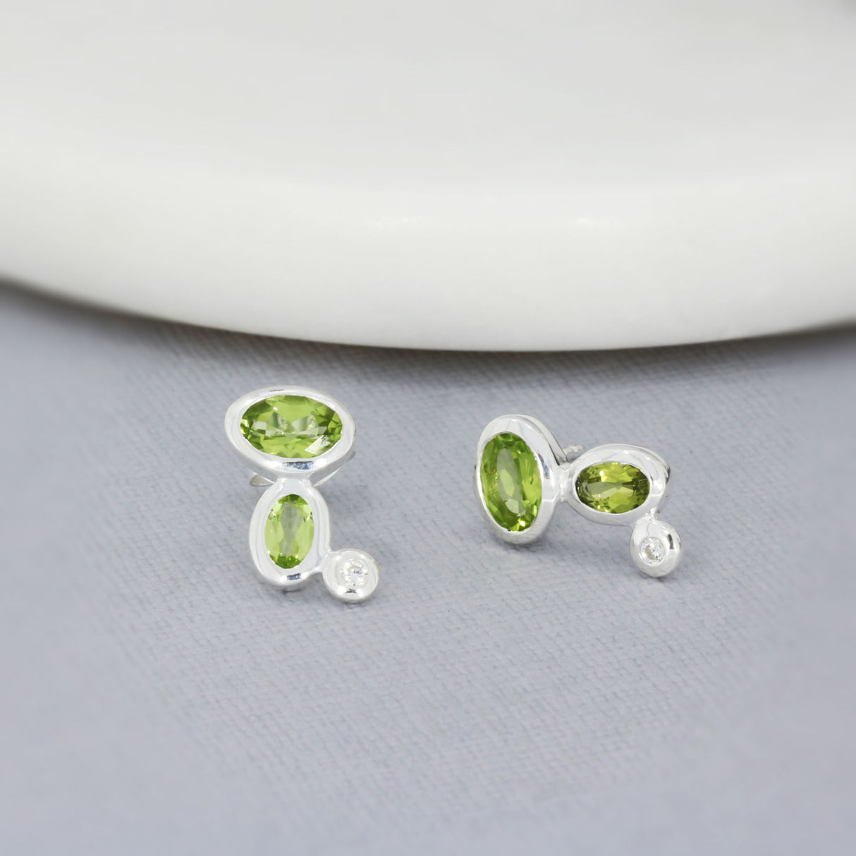 Silver Peridot and Cubic Zirconia Stud Earrings