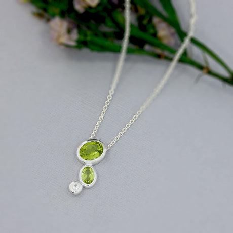 Silver Peridot & CZ Bubble Pendant & Chain