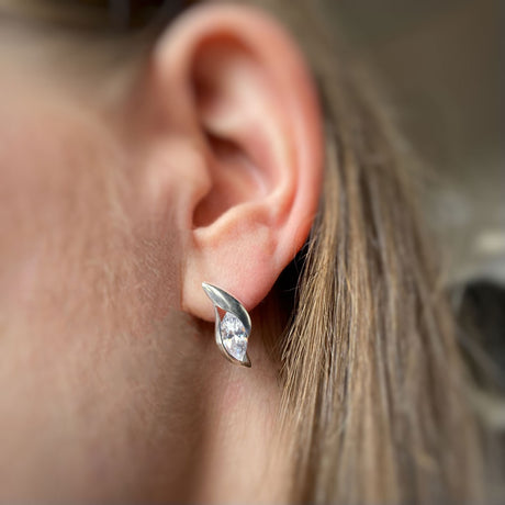 Silver Marquise Shape Garnet Earrings