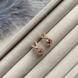 Silver Rose Gold Plate Fancy CZ Set Criss Cross Half Hoop Earring