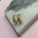 Silver Yellow Gold Plated Fancy Stone Set Criss Cross Half Hoop Earring