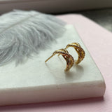 Silver Yellow Gold Plated Fancy Stone Set Criss Cross Half Hoop Earring
