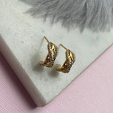 Silver Yellow Gold Plated Fancy Stone Set Criss Cross Half Hoop Earring