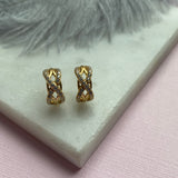 Silver Yellow Gold Plated Fancy Stone Set Criss Cross Half Hoop Earring