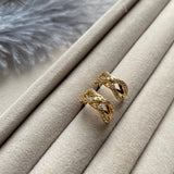 Silver Yellow Gold Plated Fancy Stone Set Criss Cross Half Hoop Earring