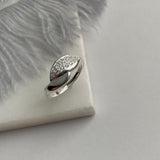 925 Silver Double Leaf Shape Half CZ Pave Set Ring