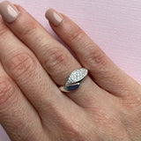 925 Silver Double Leaf Shape Half CZ Pave Set Ring