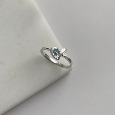 Silver 925 Satin Finish Blue Topaz Heart Ring