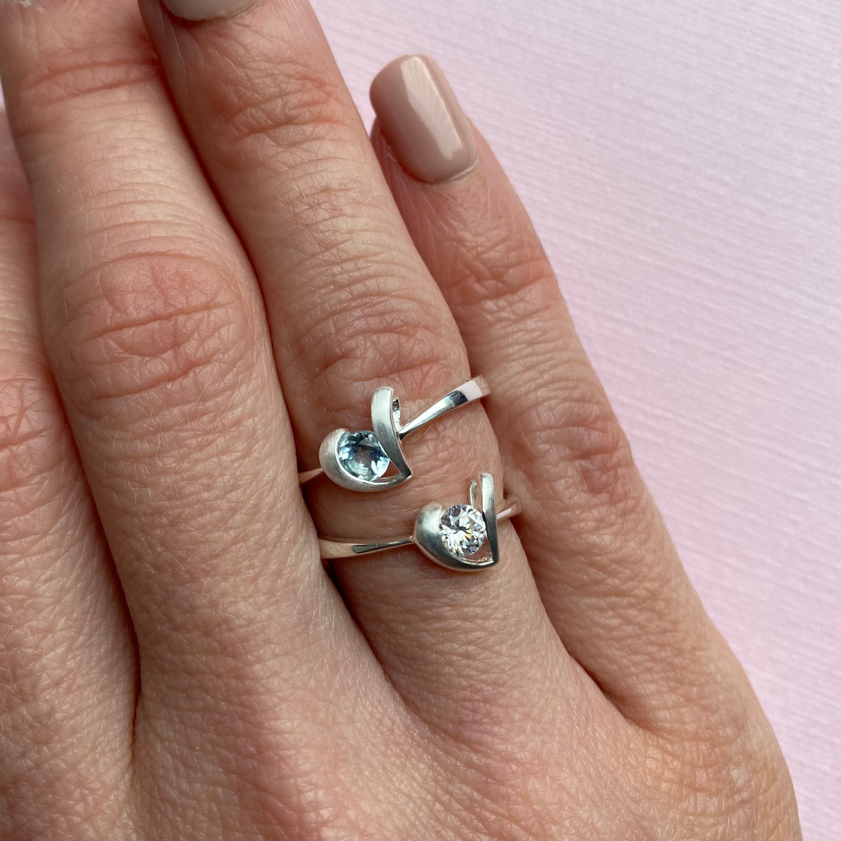 Silver 925 Satin Finish Blue Topaz Heart Ring