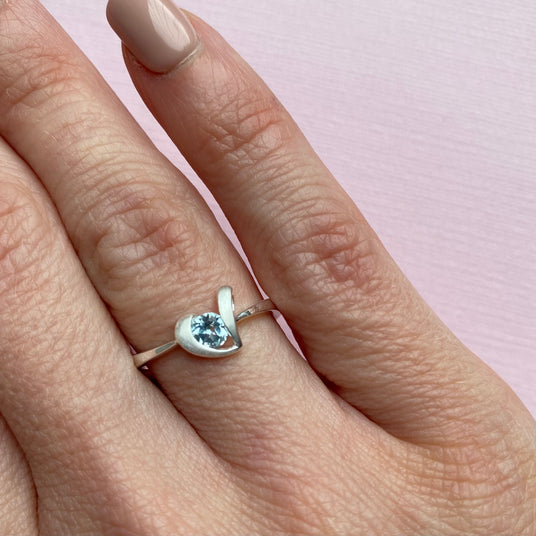Silver 925 Satin Finish Blue Topaz Heart Ring