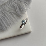 Silver 925 Mini Flower Style Satin Finish Blue Topaz Set Ring