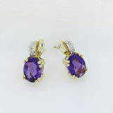 9ct Gold Amethyst Stud Earring with Pave Set Diamond Detail