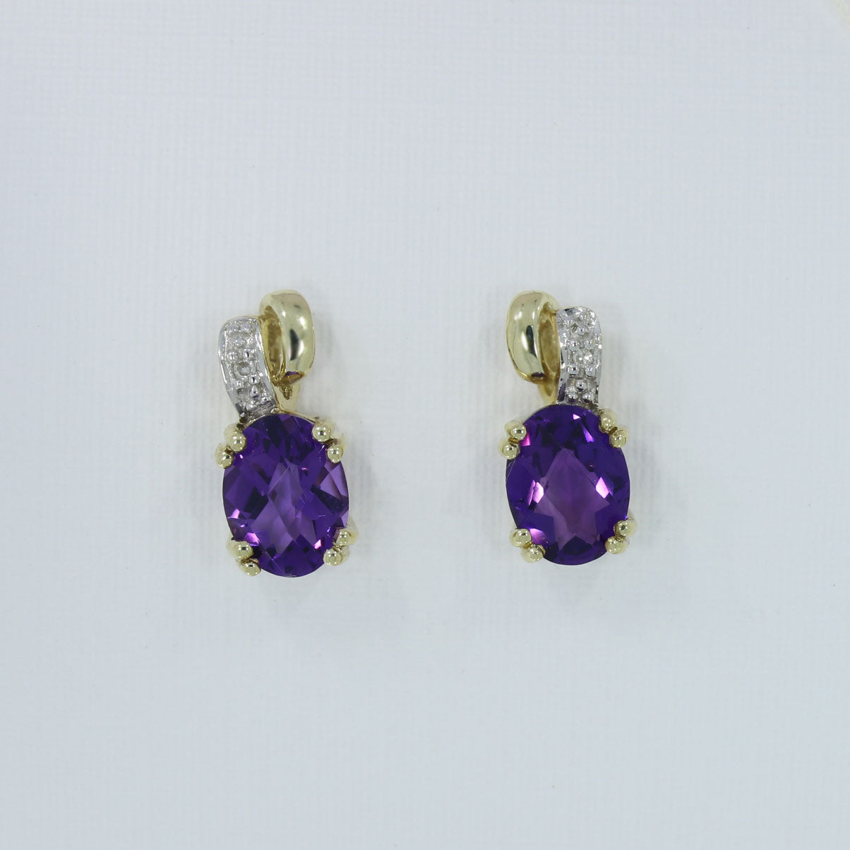 9ct Gold Amethyst Stud Earring with Pave Set Diamond Detail