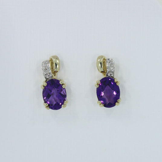 9ct Gold Amethyst Stud Earring with Pave Set Diamond Detail