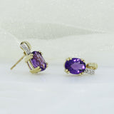 9ct Gold Amethyst Stud Earring with Pave Set Diamond Detail