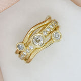 9ct Yellow Gold 3 Row Diamond Bubble Ring 0.80ct