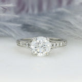Pre Owned Certified Platinum 1.51ct Diamond Solitaire Ring with Pave Set Shoulders 0.24ct