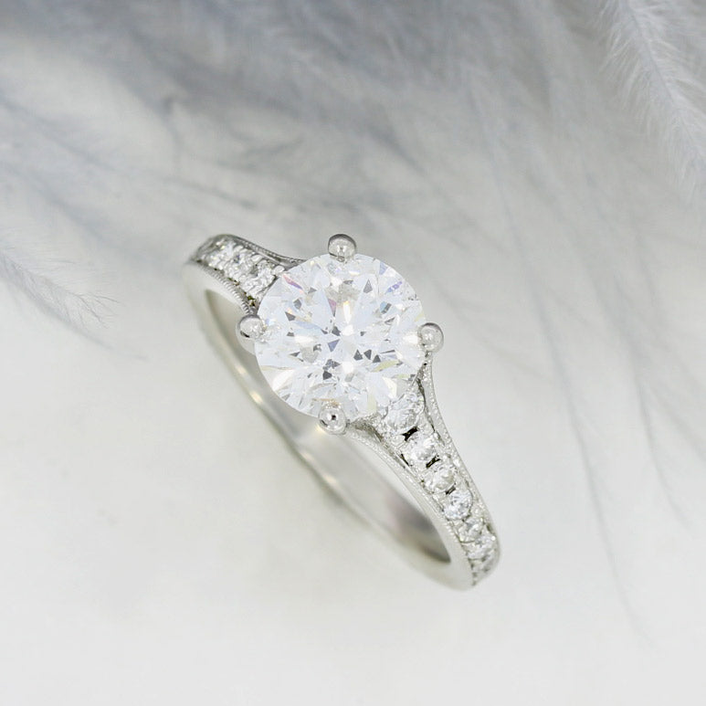 Pre Owned Certified Platinum 1.51ct Diamond Solitaire Ring with Pave Set Shoulders 0.24ct
