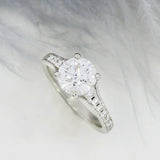 Pre Owned Certified Platinum 1.51ct Diamond Solitaire Ring with Pave Set Shoulders 0.24ct