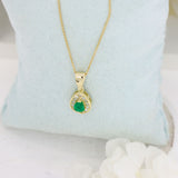 18ct Yellow Gold Pear Shape Emerald & Diamond Halo Pendant on an 18ct 18inch Chain