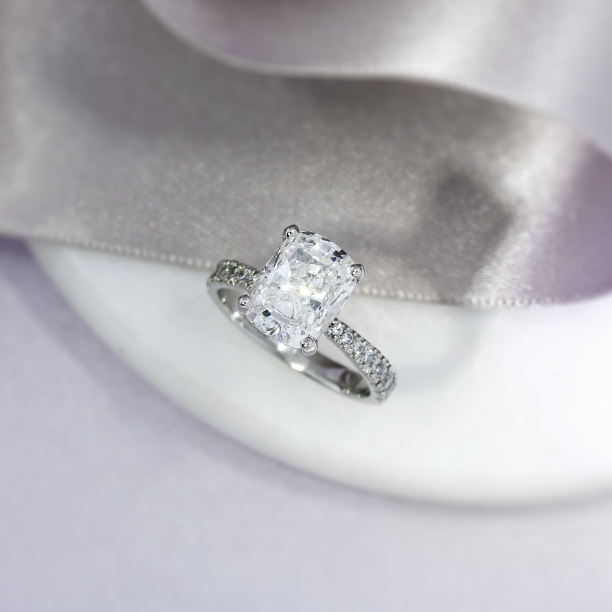 Pre Owned Platinum GIA Certified Cushion Cut Solitaire Ring 3.01ct G VS2