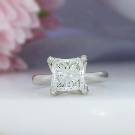 Pre Owned Certified Platinum Princess Diamond Solitaire Ring 2.65ct