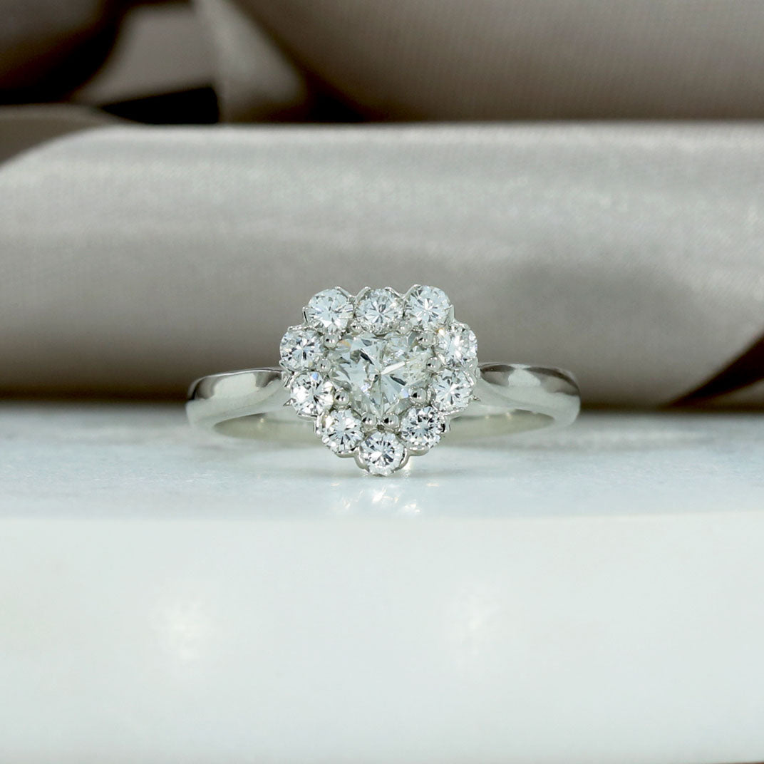 Platinum Heart Shape Diamond Cluster Ring 1.08ct