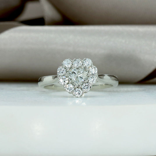 Platinum Heart Shape Diamond Cluster Ring 1.08ct