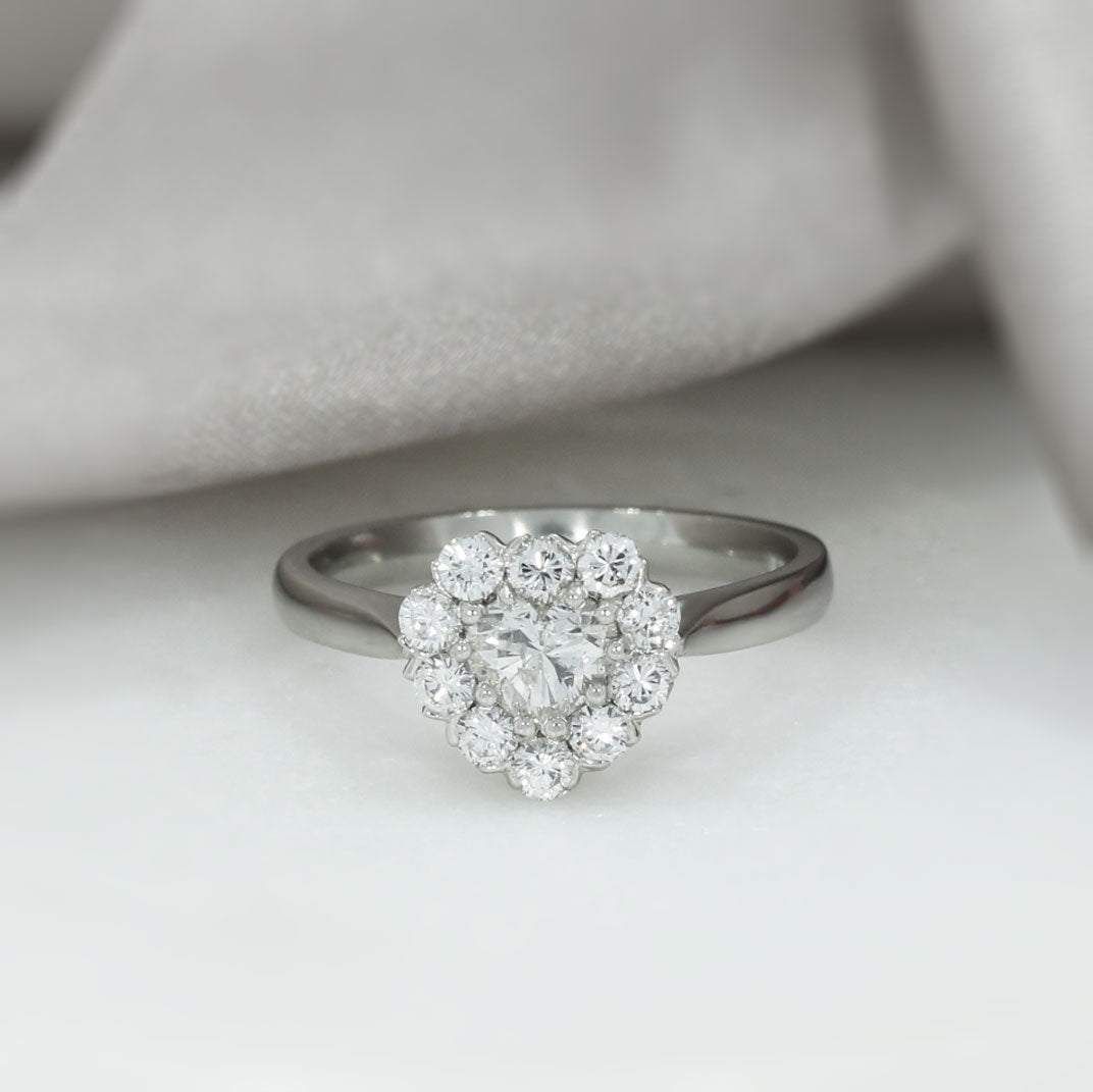 Platinum Heart Shape Diamond Cluster Ring 1.08ct