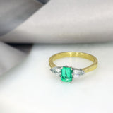 18ct Yellow Gold Platinum Octagonal Emerald & Pear Shape Diamond Ring