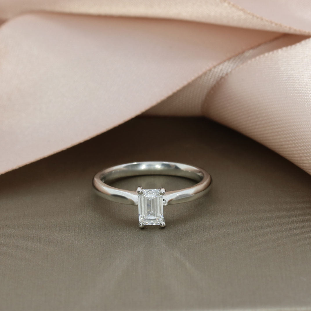 Platinum Lab Grown Emerald Cut Diamond Solitaire Ring 0.66ct