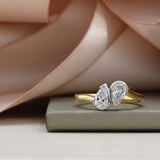 18ct Gold & Platinum Laboratory Grown Diamond  Pear Shaped Two Stone Ring 0.75ct