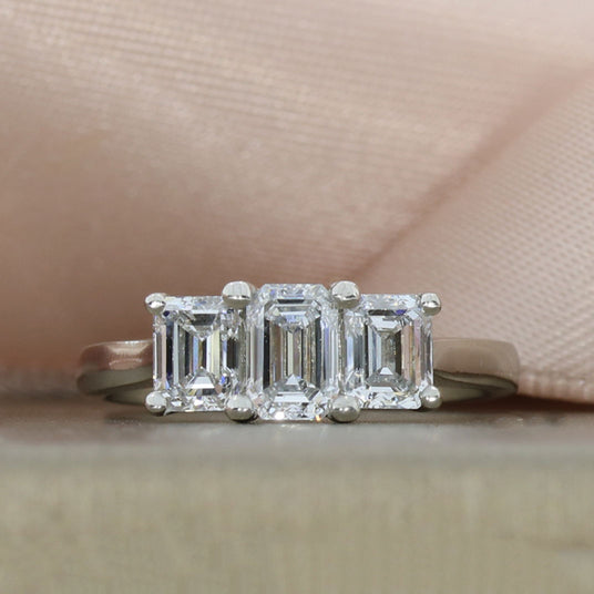 Platinum Emerald Cut 3 Stone Lab Grown Diamond Ring Approx 1.70ct