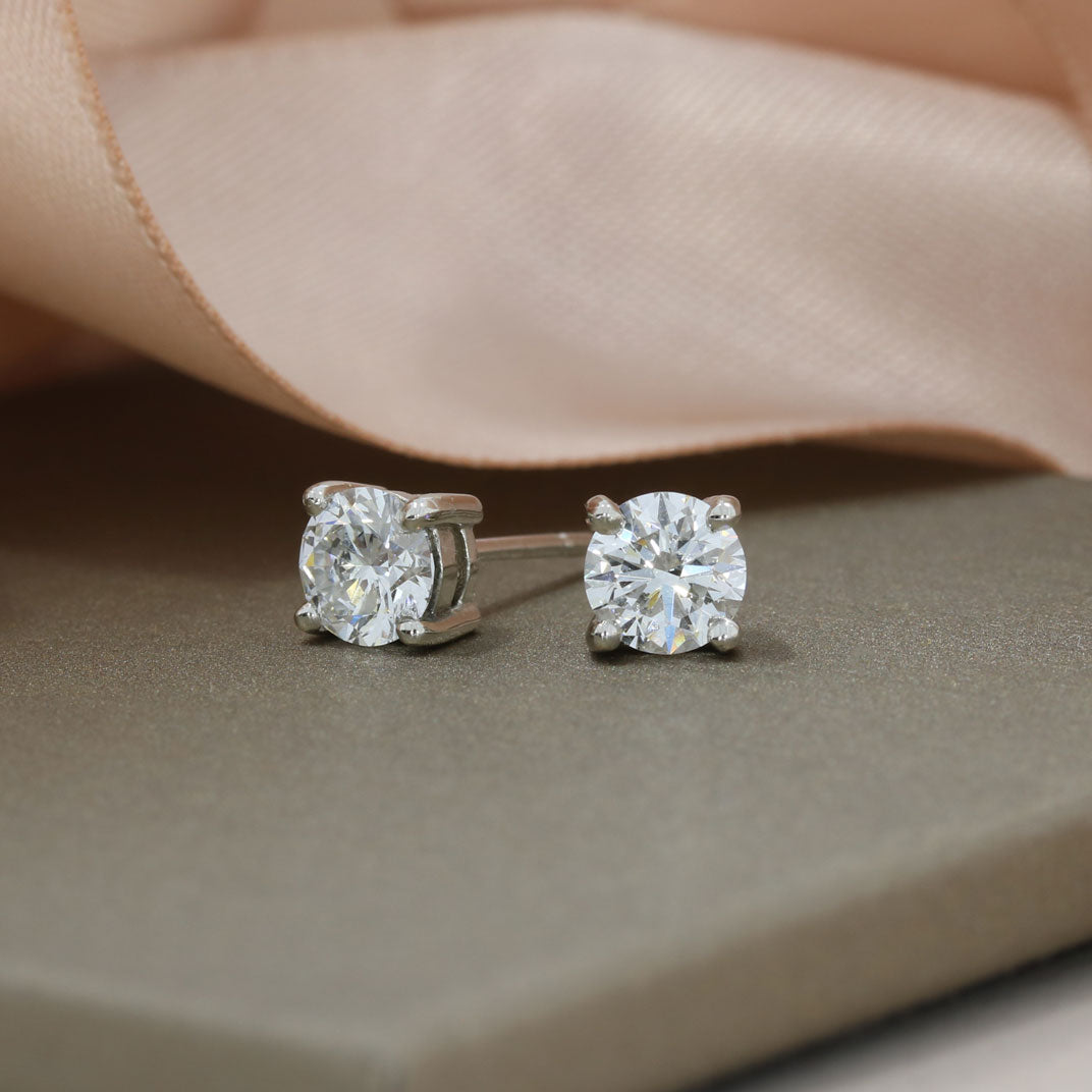 Platinum Claw Set Round Brilliant Cut Lab Grown Diamond Stud Earrings 1.61ct