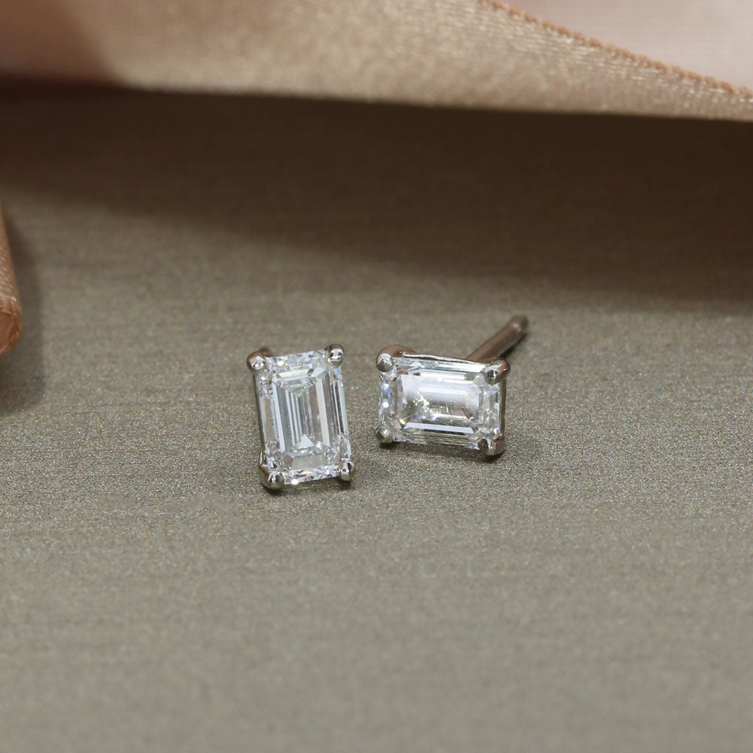 Platinum Claw Set Emerald Cut Laboratory Grown Diamond Stud Earrings 1.33ct