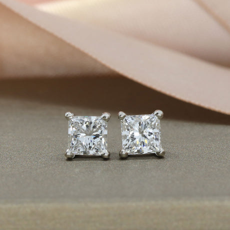 Platinum Princess Cut Lab Grown Diamond Stud Earrings 2.10ct