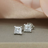 Platinum Claw Set Princess Cut Lab Diamond Stud Earrings 1.66ct