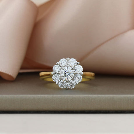 18ct Gold Lab Grown Diamond Flower Cluster Ring 1.38ct