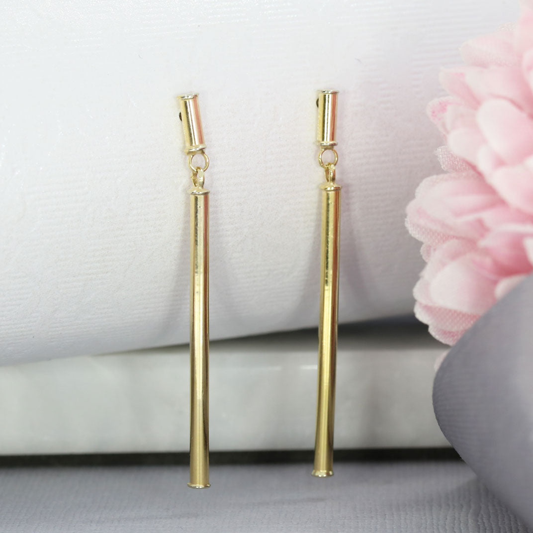 9ct Yellow Gold Long Bar Drop Earrings