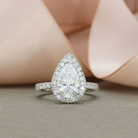 Platinum Certified Lab Grown Diamond Large Pear Shaped Halo Cluster Ring Total 2.59ct