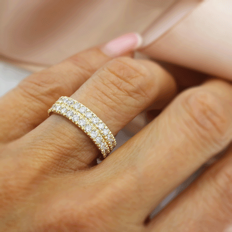 9ct Yellow Gold Wide Double Row Laboratory Grown Diamond Ring 1.40ct