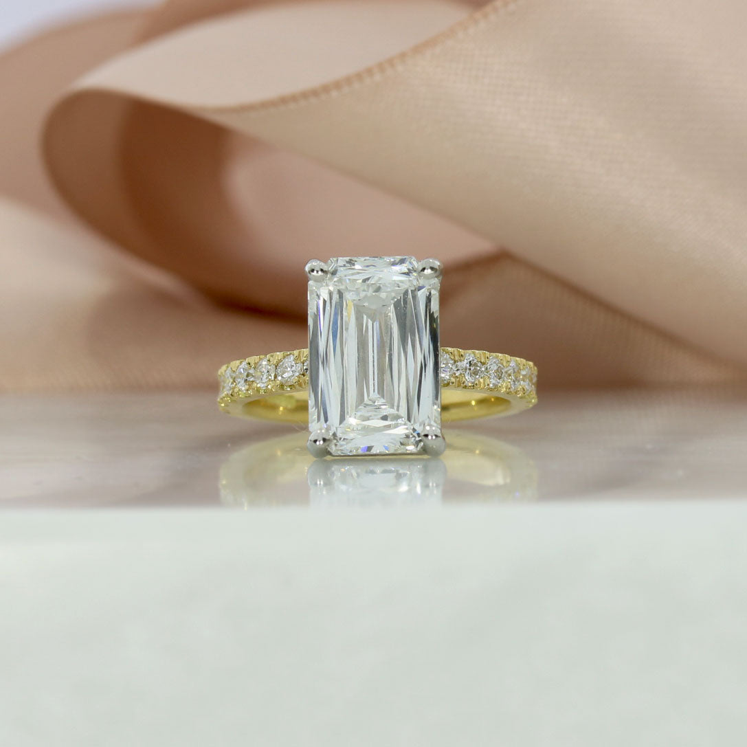 18ct Gold & Platinum Certified Emerald Cut Lab Grown Diamond Solitaire Ring 5.02ct F VS1