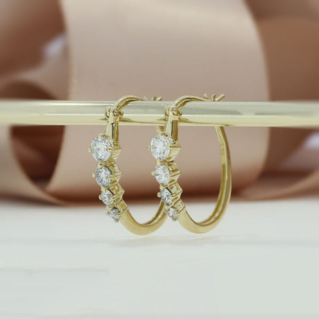 9ct Gold Oval Hoop Earrings with Graduating Lab Grown Diamonds 1.09ct