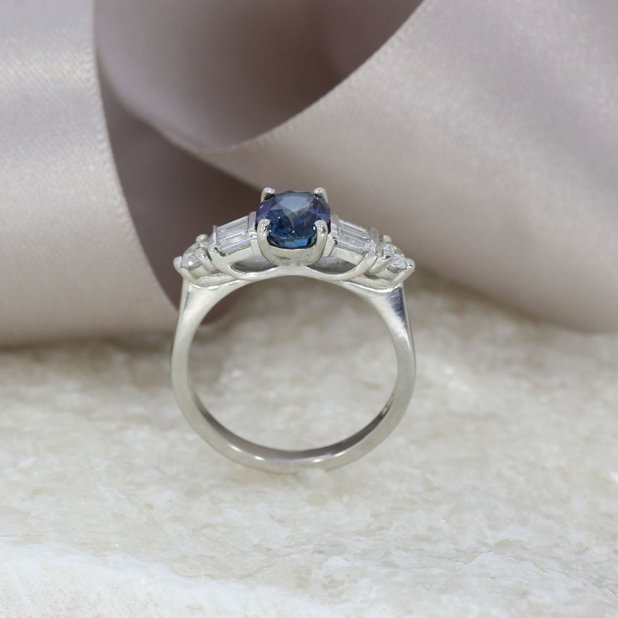 Platinum Claw Set Oval 1.55ct Sapphire Ring & Diamond 0.50ct Fancy Ring