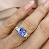 18ct Gold & Platinum Cushion Shape Sapphire 2.60ct & Baguette Diamond 0.80ct Ring