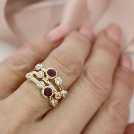 9ct Yellow Gold Laboratory Grown Diamonds & Natural Ruby Bubble Ring