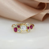 9ct Yellow Laboratory Grown Diamond & Natural Ruby Bubble Ring