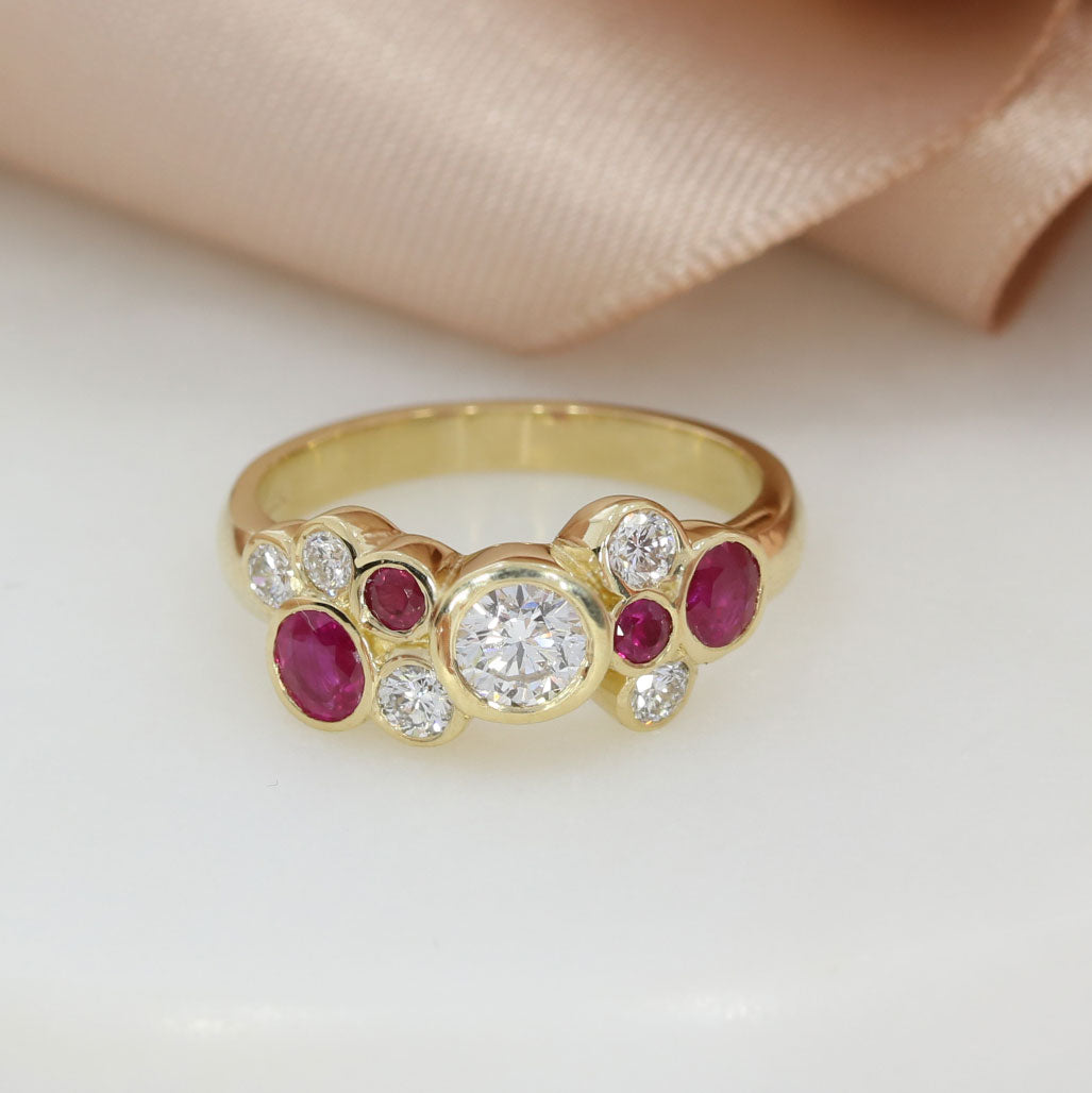 9ct Yellow Laboratory Grown Diamond & Natural Ruby Bubble Ring