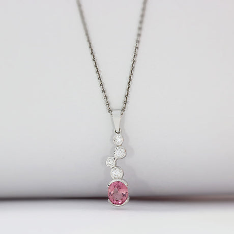 9ct White Gold Pink Tourmaline & Lab Grown Diamond Drop Bubble Pendant