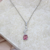 9ct White Gold Pink Tourmaline & Lab Grown Diamond Drop Bubble Pendant